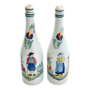 French Hand Painted Faience Quimper Cruet Pair