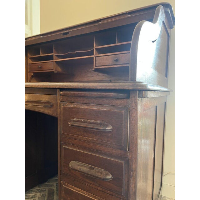 Antique Oak Director's Roll-Top Desk For Sale - Image 10 of 18