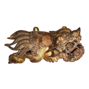 Hand Carved Antique Chinese Guardian Lion Wall Plaque Gilt Foo Dog Sculpture Asian Home Decor