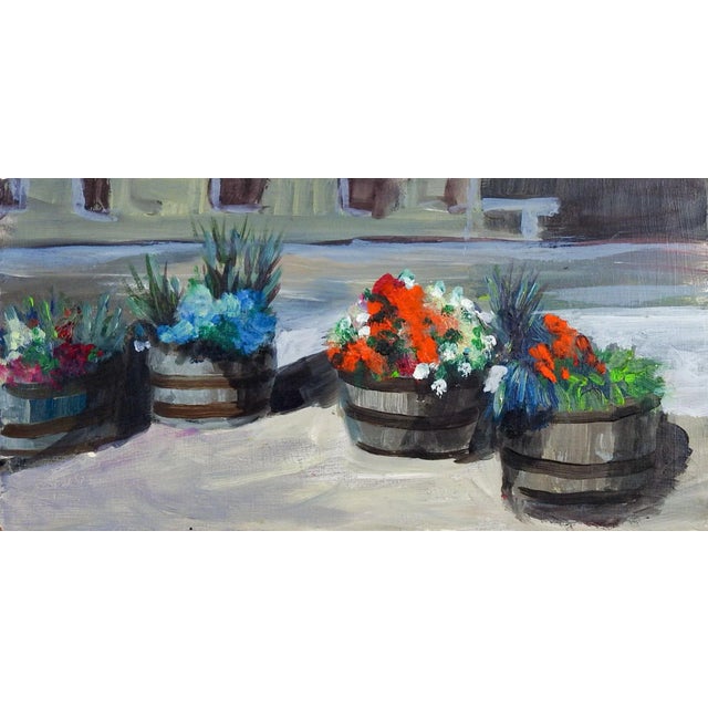 Mid-Century Modern 1980s Plein Air Patio Garden Painting For Sale - Image 3 of 3