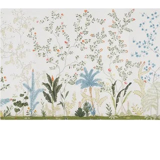 Hand-Painted Wallpaper Panel | Chinoiserie Botanical Wallcovering With Birds & Tropical Garden - 5 Panels For Sale