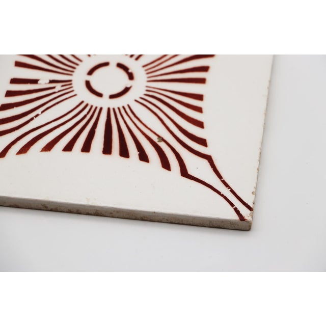 1910s Set of Four Large Art Deco Glazed Bordeaux & White Tiles, Portuguese For Sale - Image 9 of 11