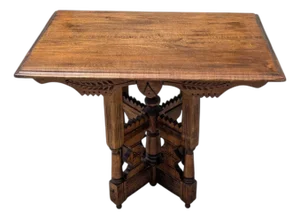 Antique Victorian Eastlake Side Table With Ornate Carved Pedestal Base, 1800s