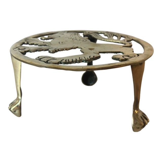 Vintage English Brass Lion Trivet For Sale