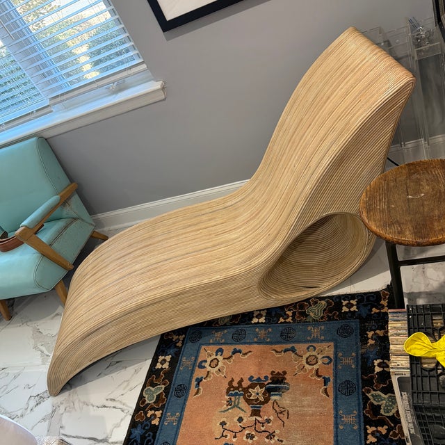 Betty Cobonpue Sculptural Split Reed Rattan Chaise Lounge Chair. Single item