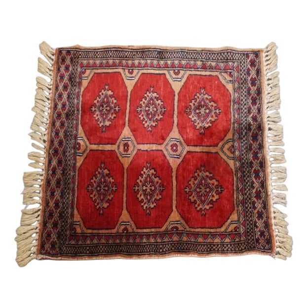 Hand-Knotted Square Oriental Decorative Rug with Red Colors For Sale