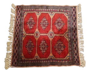 Hand-Knotted Square Oriental Decorative Rug with Red Colors