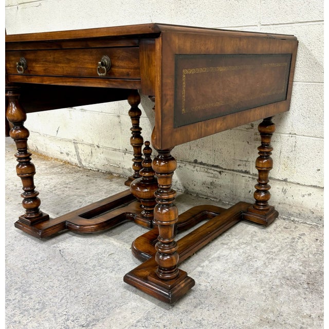 Vintage French Louis XIII Style Drop Leaf Leather Top Table by John Richard For Sale - Image 10 of 12