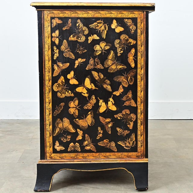 English Painted Pine Chest of Drawers with Moth Decoupage For Sale - Image 11 of 12