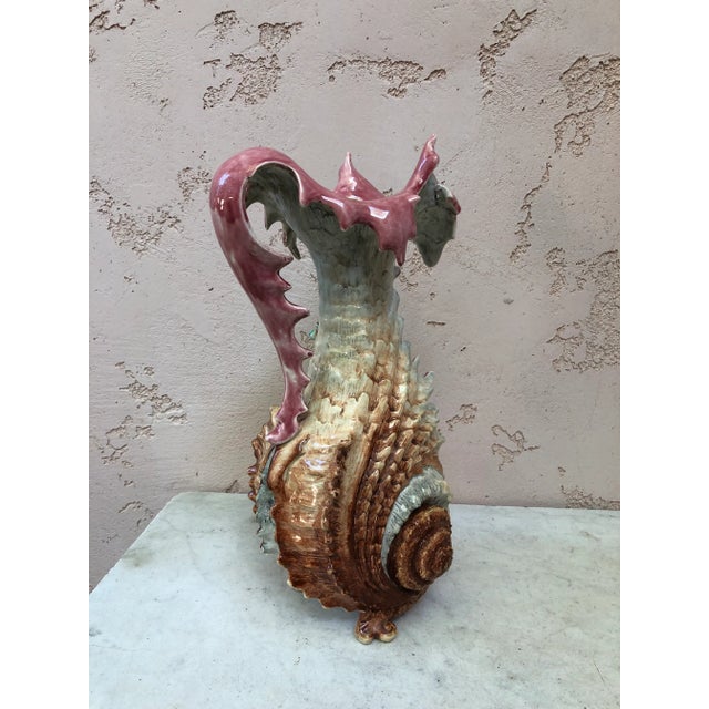 Ceramic C.1890 Large Majolica Shell Pitcher Ewer Fives Lille For Sale - Image 7 of 13