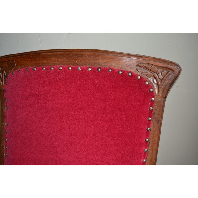 Wood Art Deco Oak Armchair with Red Velvet For Sale - Image 7 of 7