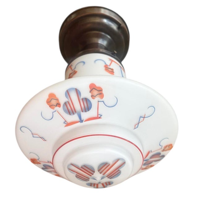 1910s Arts and Crafts White Cased Glass Flushmount Fixture Circa 1915 For Sale - Image 5 of 7