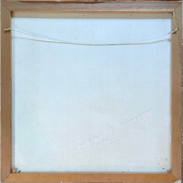 Joan Hopkins Titled Saturday Market Oil Painting on Canvas 30” X 30” For Sale - Image 4 of 5