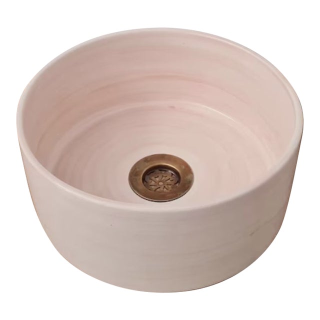 Contemporary Pink Bathroom Wash Basin with Brass Drain For Sale