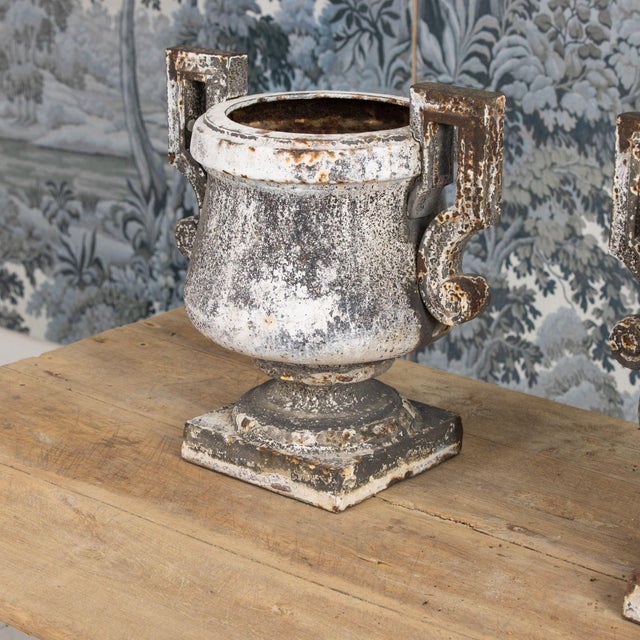 Early 19th C. French Pair of Directoire Style Iron Urns For Sale In Wichita - Image 6 of 18