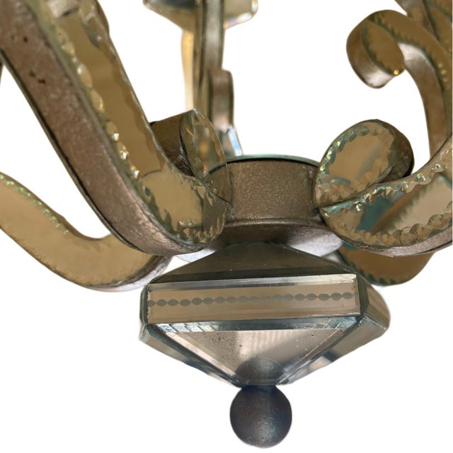 Contemporary Mirrored Glass and Silvered Metal Chandelier by Currey & Company For Sale - Image 3 of 5