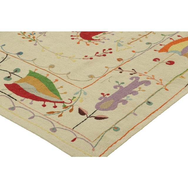 Rug & Kilim’s Suzani Style Kilim in Cream With Polychrome Paisleys and Florals For Sale In New York - Image 6 of 7