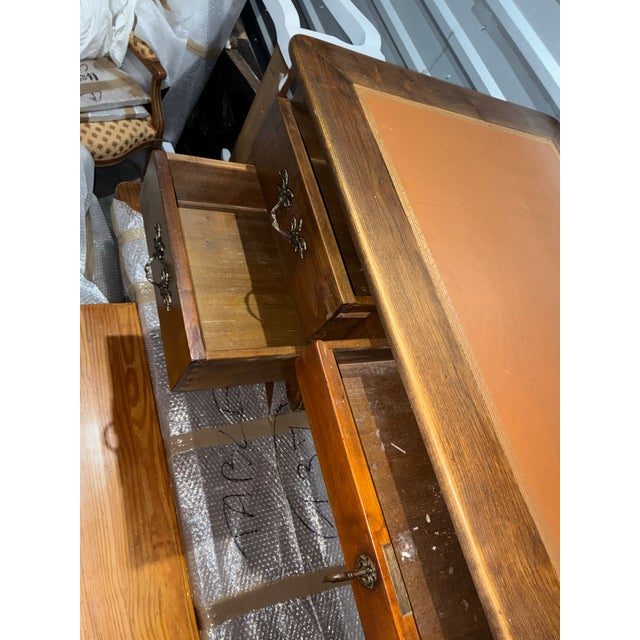 1950s Large French Fruitwood Desk W/Leather Top For Sale - Image 5 of 9