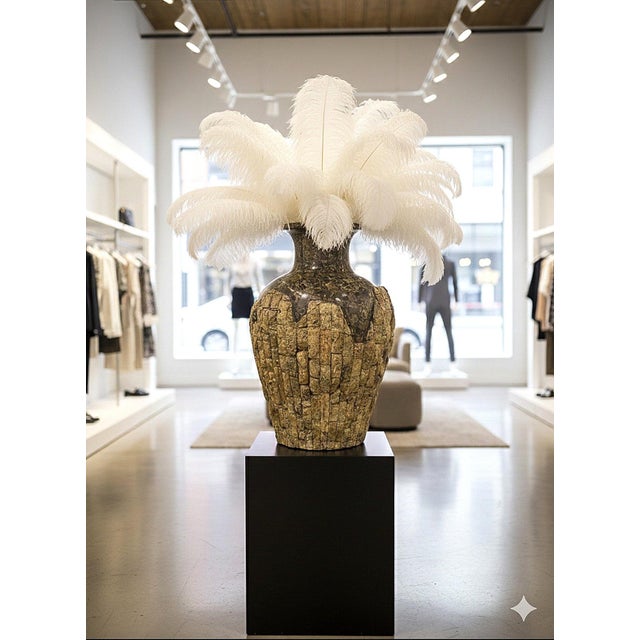 1980s Massive Mactan and Natural Stone Floor Vase or Urn For Sale - Image 15 of 17