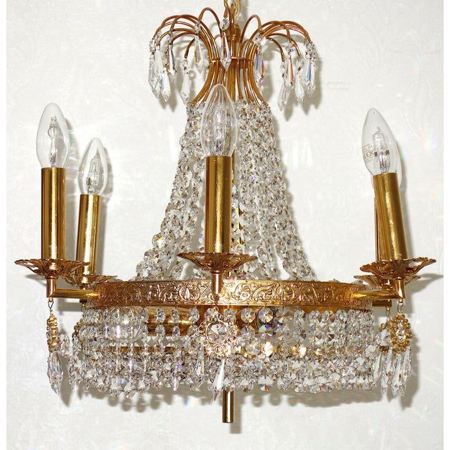 Mid-Century Modern Brass Lead Crystal Nine-Light Chandelier from Palwa, 1950s For Sale - Image 3 of 13