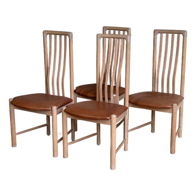 Set of 4 Danish Modern Kvist Dining Chairs in Beech With Leather Seats For Sale