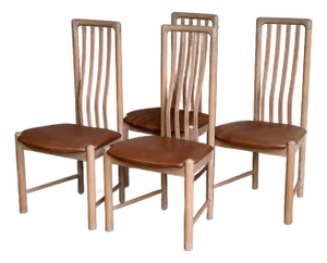 Set of 4 Danish Modern Kvist Dining Chairs in Beech With Leather Seats