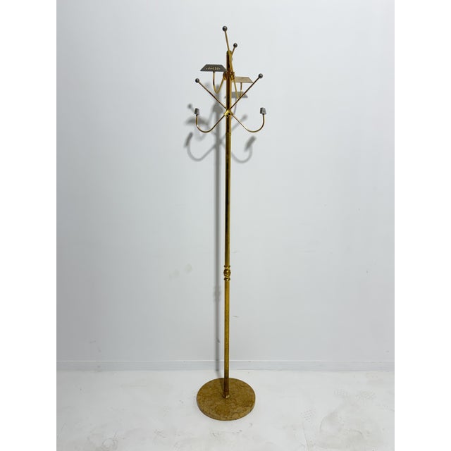 Gold Italian Coat Stand in Gilded Metal and Marble, 1950 For Sale - Image 8 of 8