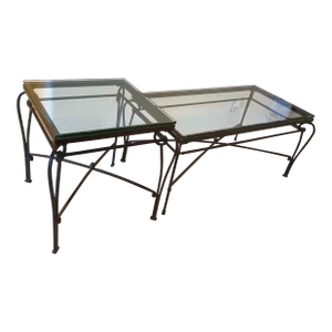 Vintage Mid Century Modern Hand Forged Wrought Iron Brutalist Coffee Table and End Table 1970 - Set of 2