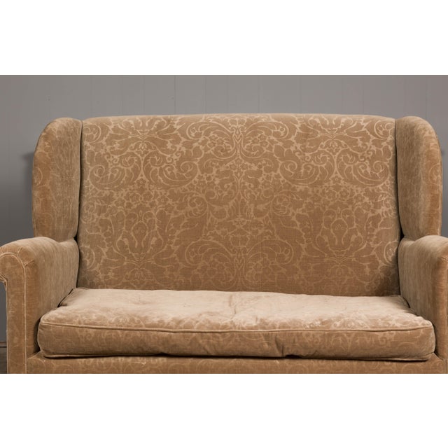 Vintage English Upholstered Loveseat with Out-Scrolling Arms and Casters For Sale In Atlanta - Image 6 of 12
