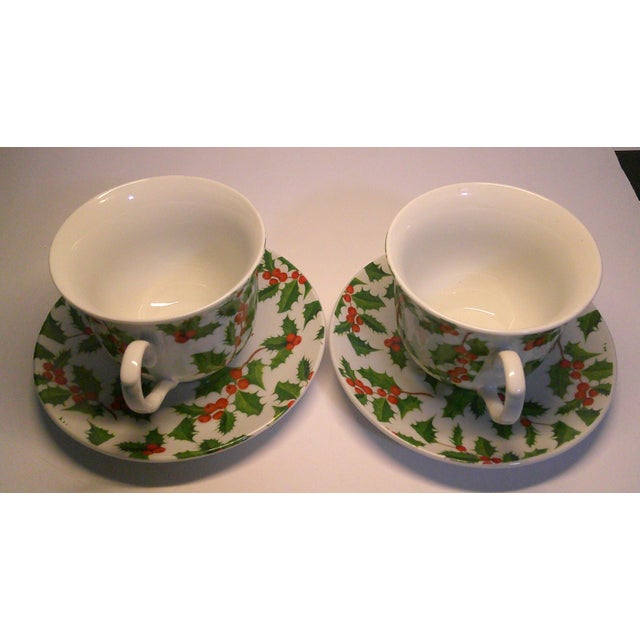 Vintage I. Godinger & Co Holly Berry Christmas Cup and Saucer - 4 pcs For Sale In Dallas - Image 6 of 11