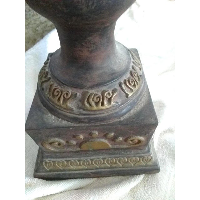 1970s Vintage Composite Brass and Gold Colored Urn With Acanthus Leaf Handles For Sale - Image 5 of 10