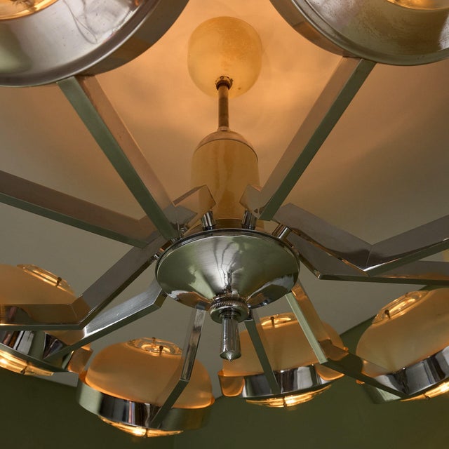 Large Round 10-Armed Chandelier with Glass Lens Diffusors by Oscar Torlasco, Italy, 1970s For Sale - Image 9 of 13