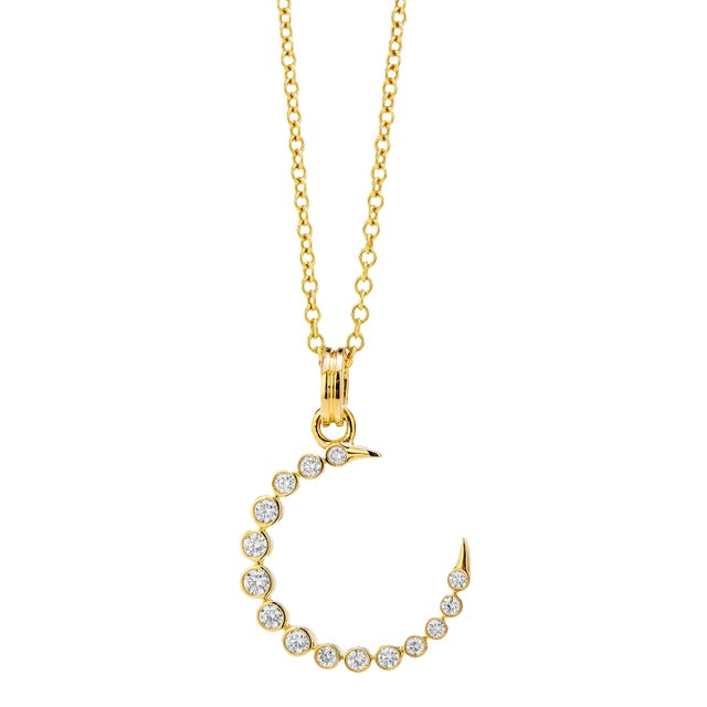 Syna Yellow Gold Crescent Pendant with Diamonds For Sale