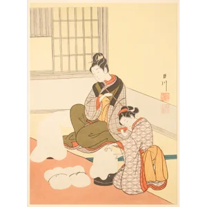 1963 After Harunobu "Evening View of Snow on Lacquered Tub", Full-Color Print From Japan
