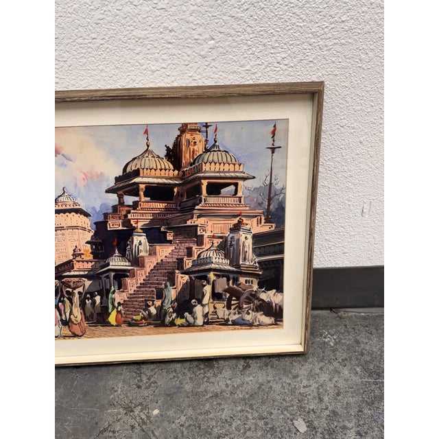 Paint Siva Temple + Bundi Gate Original Watercolor Painting, Framed For Sale - Image 7 of 12