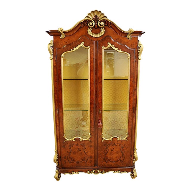 Late 20th Century Italian Rococo Style Burled Walnut & Gold Display ...