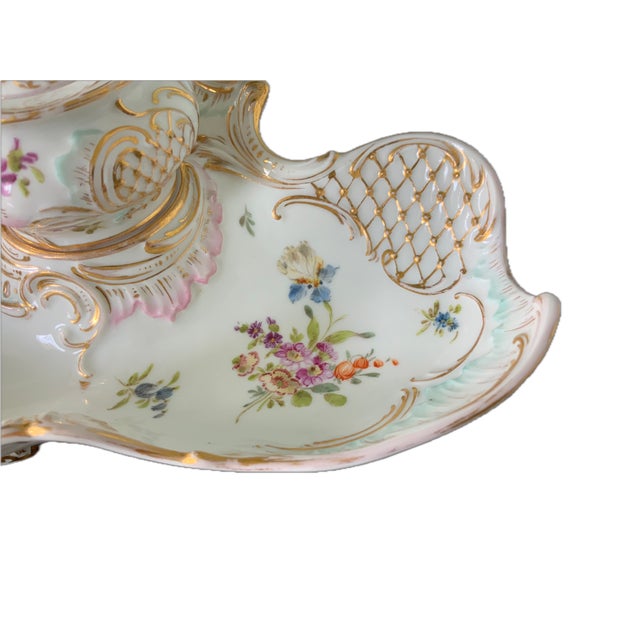 Antique Dresden Porcelain Inkwell & Pen Tray Handpainted For Sale - Image 11 of 12