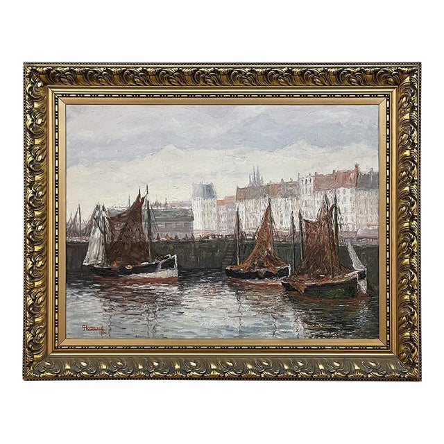 Antique Framed Oil Painting on Canvas by G. Hodeige Dated 1936 For Sale