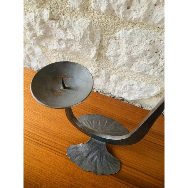 Metal French Brutalist Style Two-Arm Iron Candlesticks, Set of 2 For Sale - Image 7 of 18