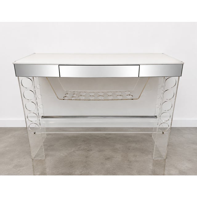 Mid-Century Modern Vintage Lucite & Mirrored Bar With White Laminate Top by Luigi Bardini For Sale - Image 3 of 9