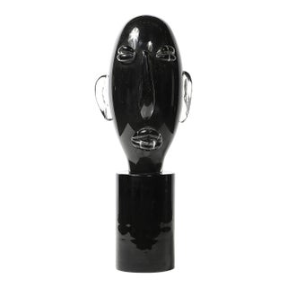 Mid-Century Hand-Blown Murano Black Glass Head Sculpture Signed Sergio Rossi For Sale