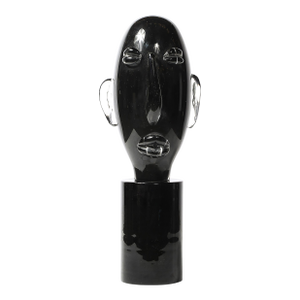Mid-Century Hand-Blown Murano Black Glass Head Sculpture Signed Sergio Rossi
