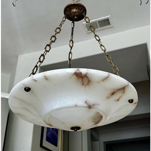 Large French Directoire Style Alabaster Pendant Chandelier For Sale In Palm Springs - Image 6 of 17