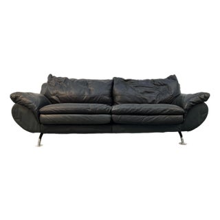 Late 20th Century Stylish Modern Black Leather Sofa For Sale