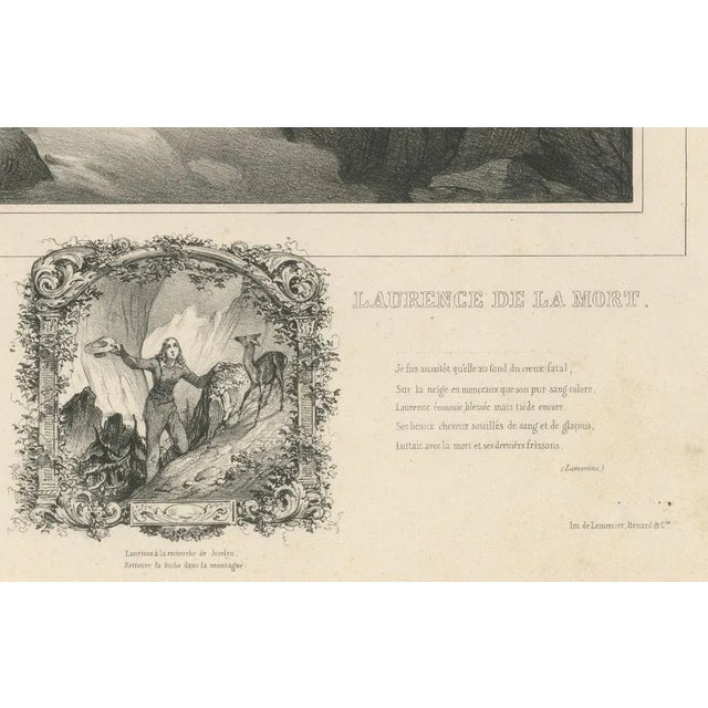 Romantic antique lithograph of Jocelyn Sauvant, from Lamartine’s literary work, circa 1840. A poetic and emotional 19th-...