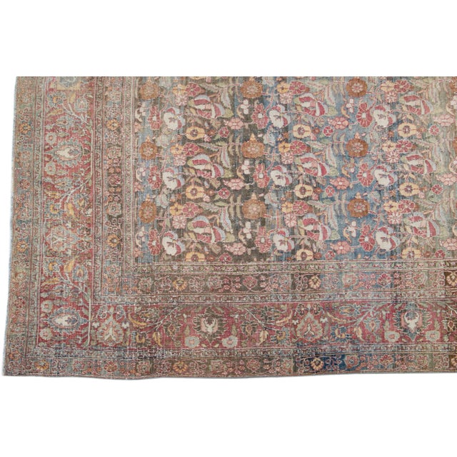 Allover Floral Handmade Antique Mahal Wool Rug in Earth Tones For Sale - Image 4 of 7