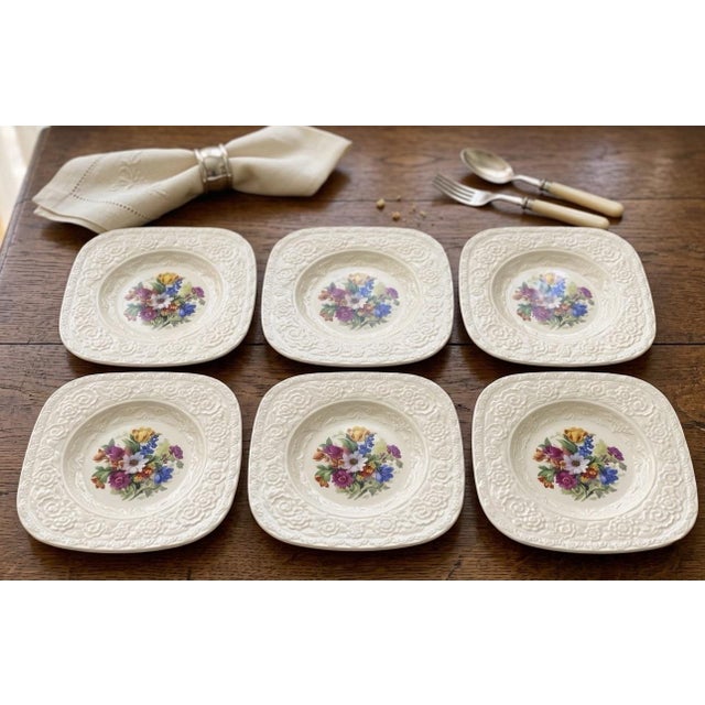 Vintage Crown Ducal "Florentine" Floral Square Plate Set - Set of 6 For Sale - Image 10 of 11