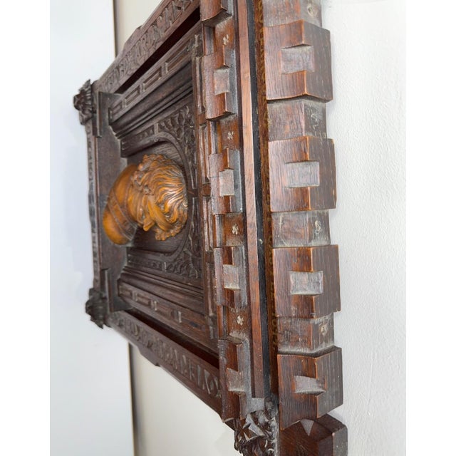 Gothic Antique Wall Sculpture Portrait Colonel Sir Edward Massey, Governor of Gloucester 1642 Carved in the Manner of Sir George Gilbert Scott For Sale - Image 3 of 18