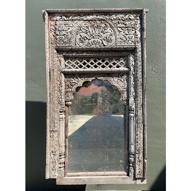 Vintage Carved Wood Distressed Arch Mirror For Sale - Image 12 of 12