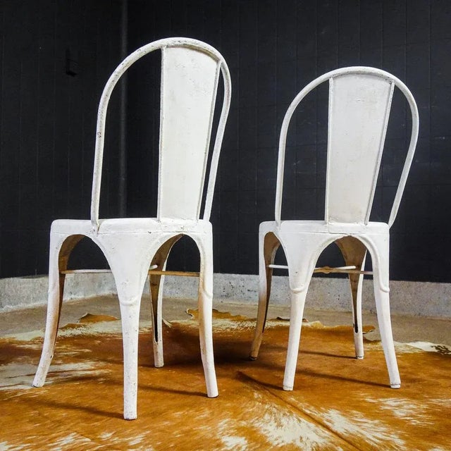 Set of Brocante White Model A Chairs from Tolix, 1930s For Sale - Image 3 of 9